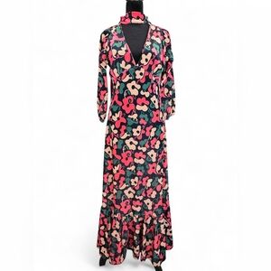 Dazey LA Floral Print Velour Maxi Dress Long Sleeve  Retro Boho 70s Style Size M